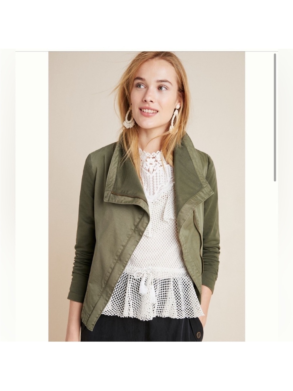 Y2K Anthropologie Marrakech Military Field Jacket Size Medium Moto Utility Green - Picture 3 of 11